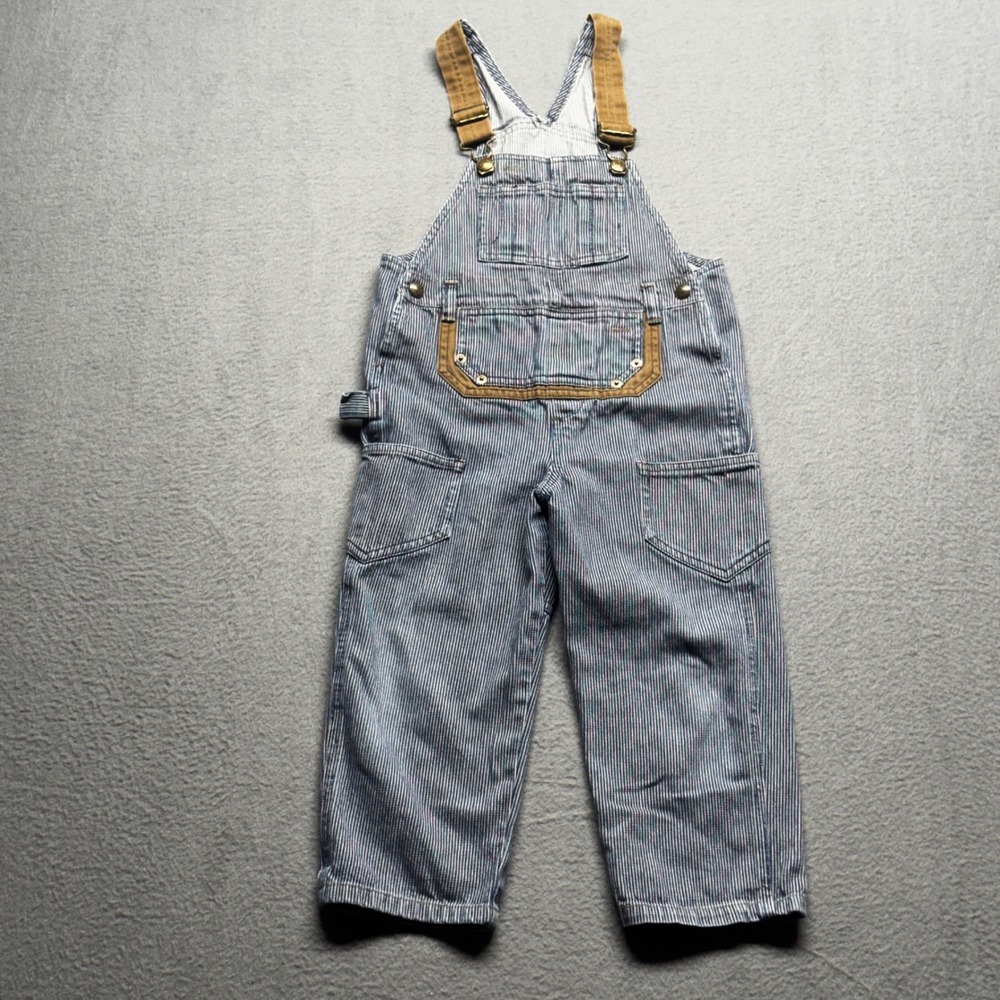 Baby Gap Vintage Hickory Stripe Overalls Railroad Denim 4T Blue White Fall 2002